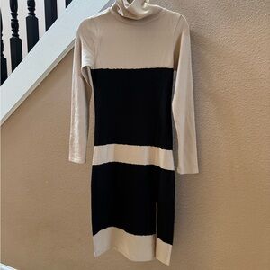 Go Couture Elegant Black and Cream Long Sleeve Dress
